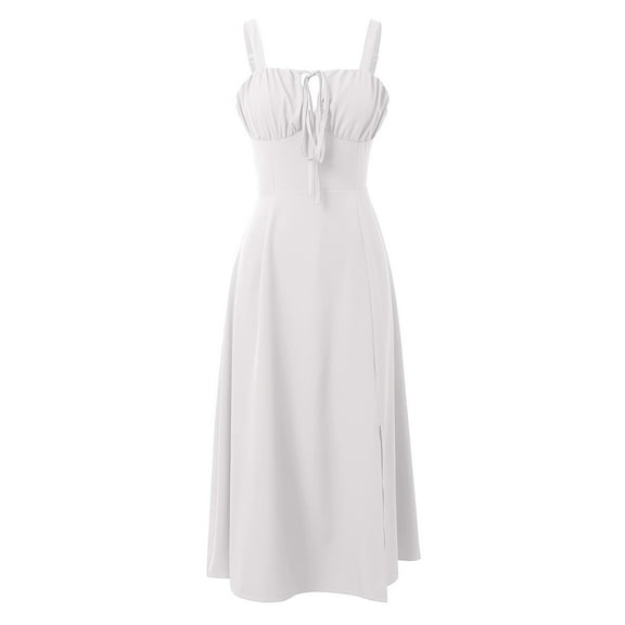 White Wedding Guest Dress Women's Summer Casual Dress Sleeveless Long Maxi Dress with Tie Detail for Daily Vacation Wear Pure Color Elegant Flowy Boho Style S Polyester Women's Casual Dress