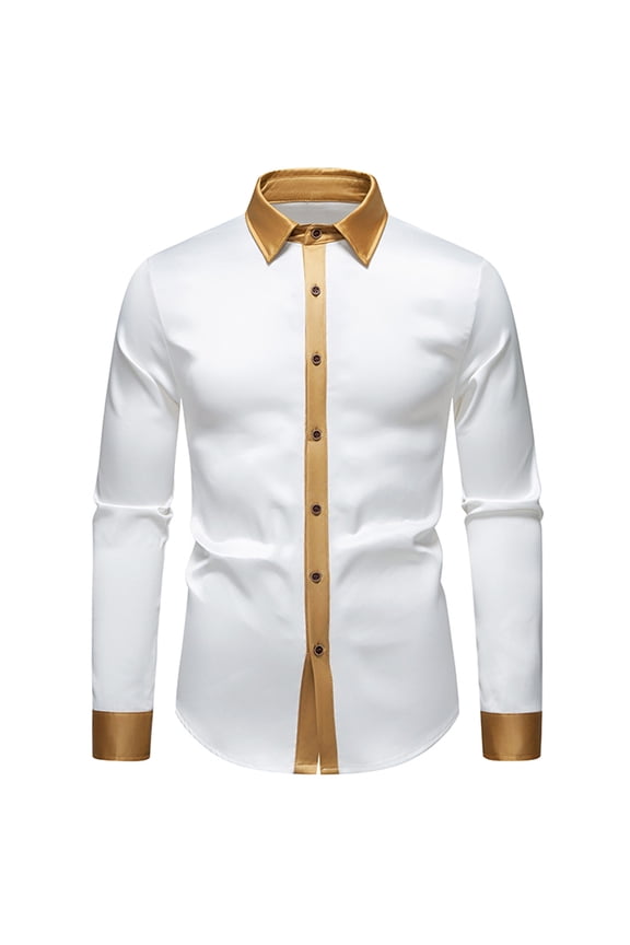 White Turtleneck Faux Satin Tee Shirts for Mens Fall Summer Long Sleeve Loose Fit Wedding Guest Formal Date Night Evening Cocktail Plain Tops Shirt Man Button 2025 L