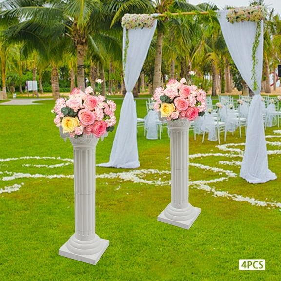 White Wedding Landscaping Roman Pillar, Event Decorative Column 4PCS Plastic Wedding Roman Column, For Decorating Gardens, Patios, Lawns