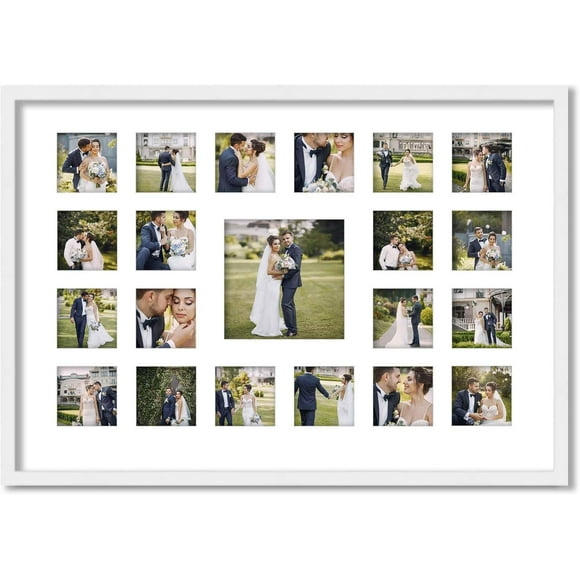 White Wedding Photo Collage Frame for 21 Photos