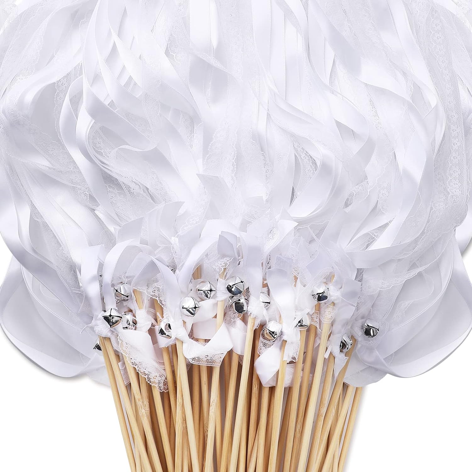White Wedding Ribbon Wands 30pack for Wedding Send Off & Party
