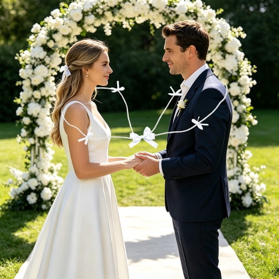 White Wedding Unity Cord with Satin Bows for Church Ceremony Decor