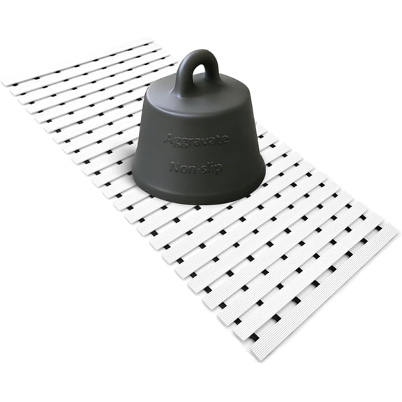 White Weighted Non Slip Bathtub Mat Without Suction Cups,Textured TPE Bath Mat for Textured Tub & Shower Surfaces,Doesn't Float, Works on Tile and Stone(33.8x 17)