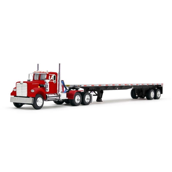 First Gear DCP 1/64 White Western Star Day Cab with 48ft Utility Flatbed Trailer, Viper Red 60-2093