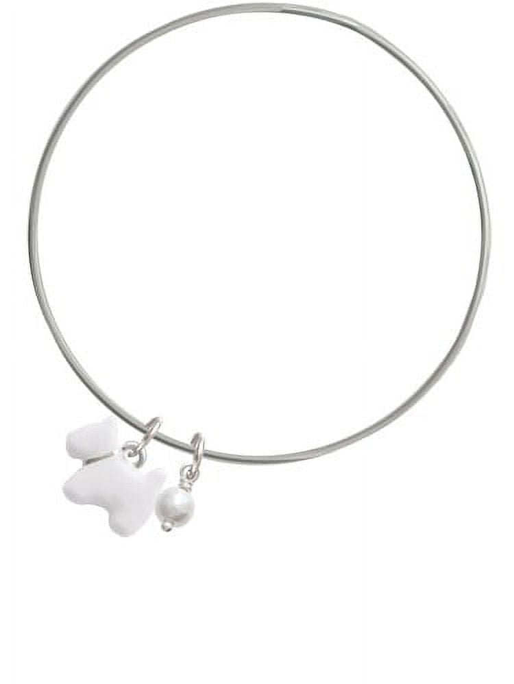 White Westie Dog Imitation Pearl Bicone Bangle Bracelet