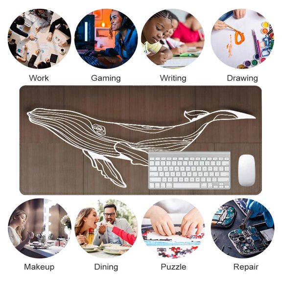 White Whale Line Art Rubber Mouse Pad 31.5 x 11.82 Inches for Office and Home Use