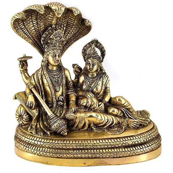 White Whale Lord Vishnu with Lakshmi Rest Upon Shesha Naag Brass Statue Religious Strength Sculpture Idol