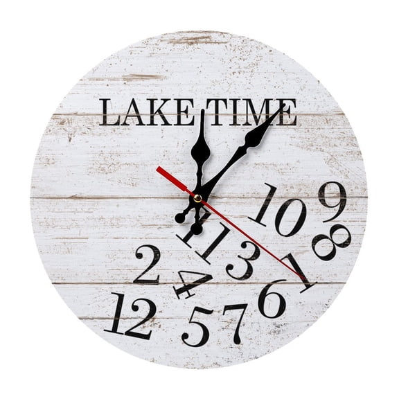White Whatever Lake TimeClassic Circular Wood Hanging Clock, Complete Mounting Hardware Bedroom Decor Clock