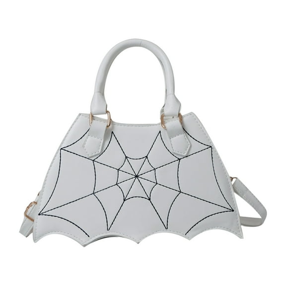White White Bat Pattern Chain Shoulder Bag 10X5.3X2.7 Inch Pu Leather Crossbody Purse For Women Fashion Accessory Casual Commuting