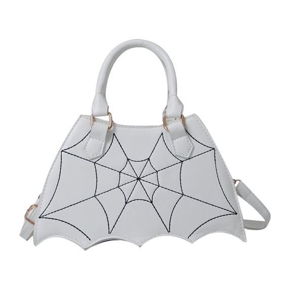 White White Bat Pattern Chain Shoulder Bag 10X5.3X2.7 Inch Pu Leather Crossbody Purse For Women Fashion Accessory Casual Commuting