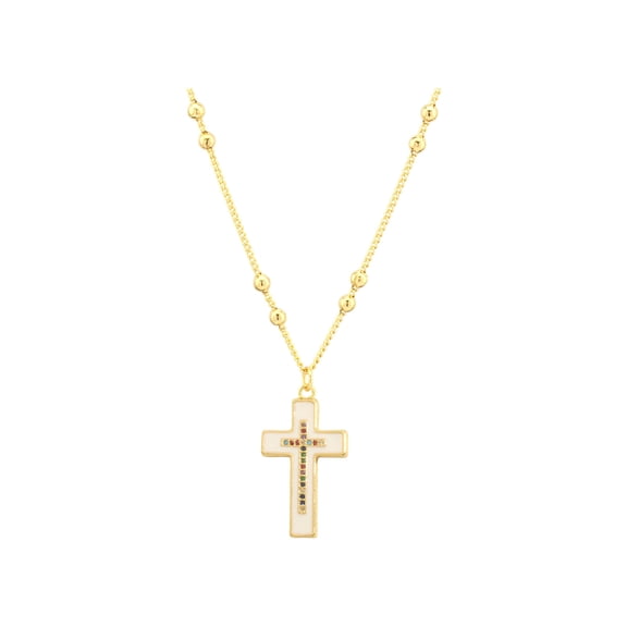 White White Classical Drip Painted Colorful Cross Necklace With Azorite Pendant For Unisex Use