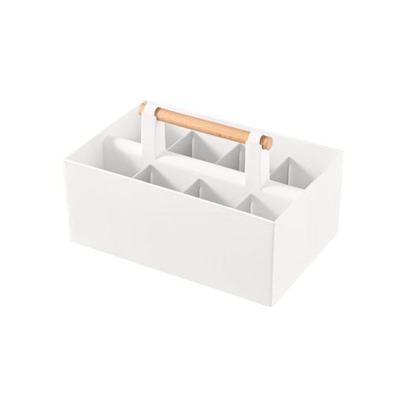White White Color Office Desk Stationery Storage Box Multifunctional Pen Holder Compartment Organizer 9.8X6.2X4.1Inch