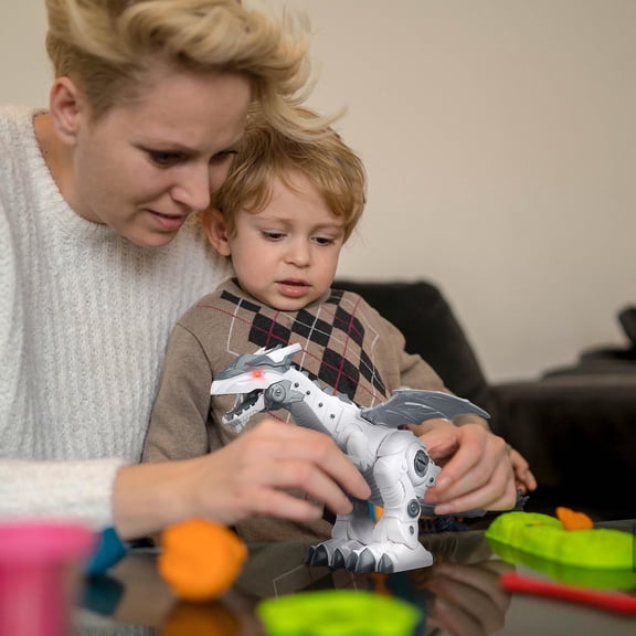 White White Electric Walking Dinosaur Toy With Lights Sounds Simulation Robot Rex For Kids