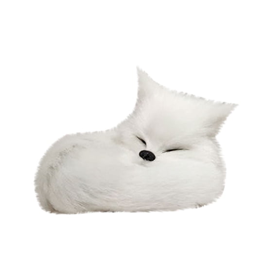 White White Faux Fur Sleeping Fox Ornament Mini Plush Animal Figure For Christmas Decor