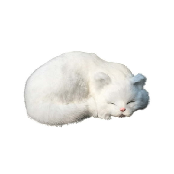 White White Fluffy Sleeping Cat Plush Toy Realistic Artificial Fur Home Desk Decoration Soft Stuffed Animal Collectible 8X7Inch