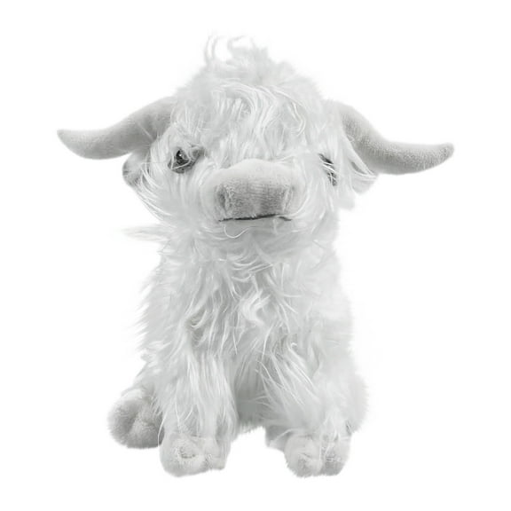 White White Long Hair Highland Cow Plush Toy Simulation Cattle Doll Realistic Figure Size 24 Inches