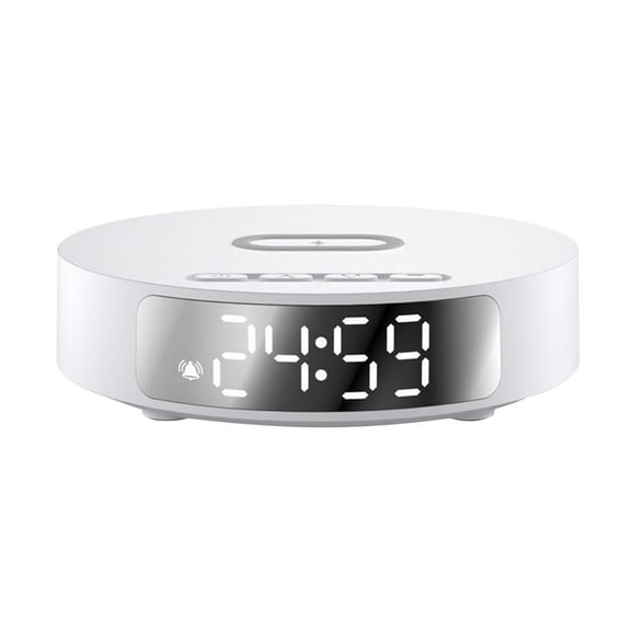White White Multi Functional Clock Wireless Charging 15W Alarm Clock Plastic 4.7X1.3 Inches Round For Ios Android Wireless Chargers White Alarm Clock