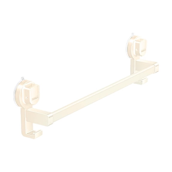 White White No Drill Suction Cup Towel Bar Single Rack Bathroom Kitchen Organizer With Hooks 5.1X11.8X2.8Inch
