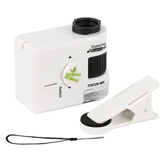 White White Portable Handheld 80X Microscope For Kids With Led Light Pocket Science Exploration Outdoor Learning Toy