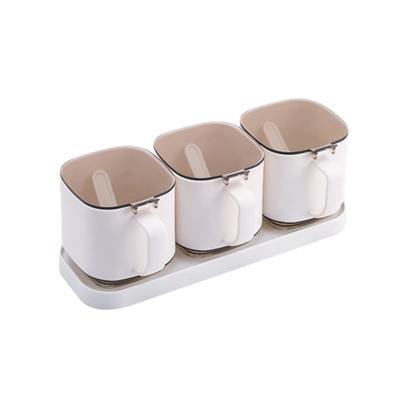White White Standing Lid Spice Storage Jar With Spoon Kitchen Organizer For Herbs Seasonings Dry Ingredients