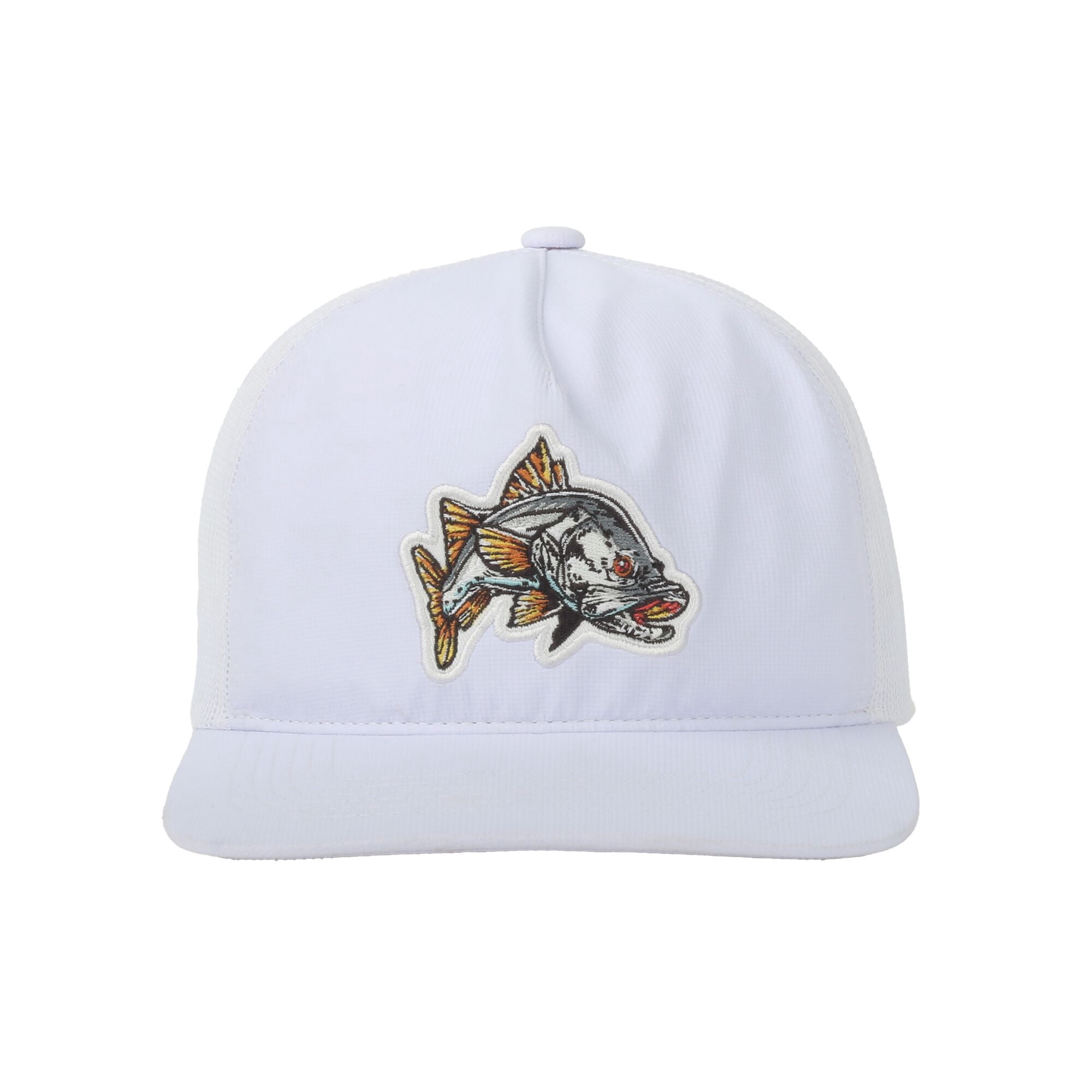White/White Snook 5-Panel Fishing Cap – Unstructured, Flat Bill Snapback, One Size