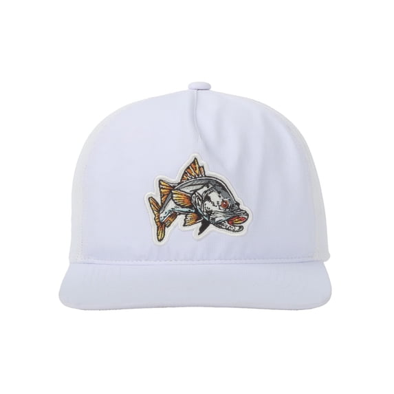 White/White Snook 5-Panel Fishing Cap – Unstructured, Flat Bill Snapback, One Size