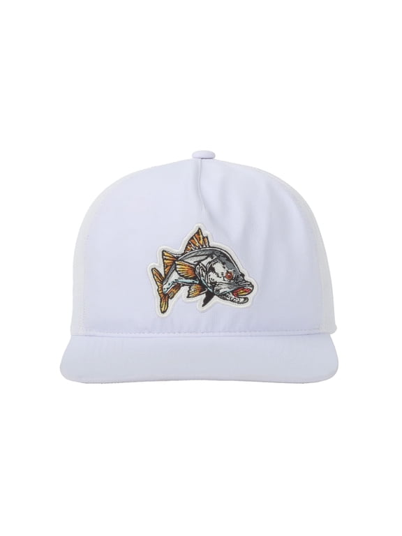 White/White Snook 5-Panel Fishing Cap Unstructured, Flat Bill Snapback, One Size