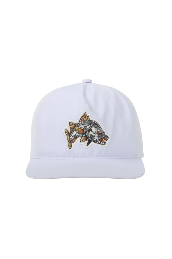 White/White Snook 5-Panel Fishing Cap Unstructured, Flat Bill Snapback, One Size