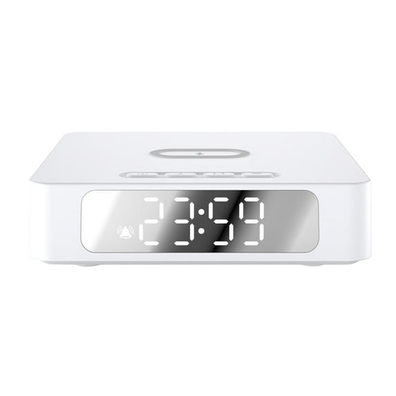 White White Wireless Charger Alarm Clock With 15W Output And Smartphone Compatibility For Bedroom Use