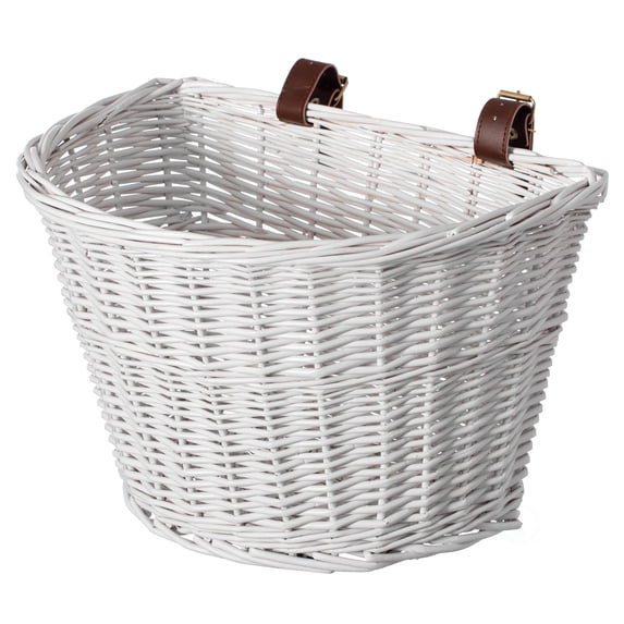 White Wicker Front Cargo Bike Basket - Perfect for Riders of All Ages and Genders - for Beach Cruiser, Stationary Bike, E-bike, or Road Bike with Stylish Faux Leather Straps