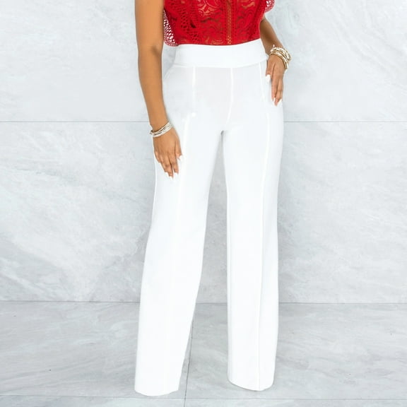 White Wide Leg Sweatpants Women Stretchy Straight Leg Pants Comfy Solid Classic High Waisted Wide Leg Long Bootcut Pant Slacks Work Office Fashion Clothing