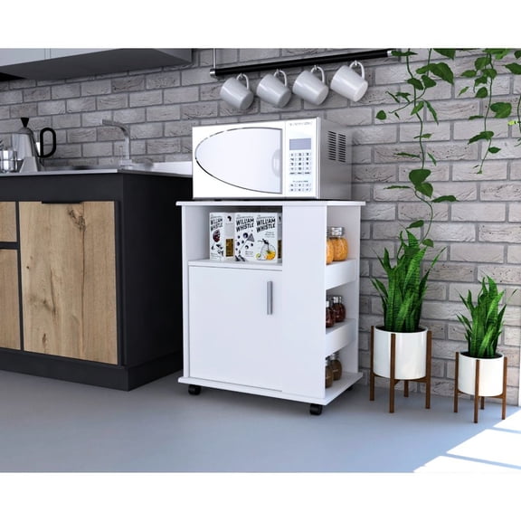 White, Wide Surface (23.6"W x 15.7"D) | Function as Meal Prep Station or Appliance Holder | Side Storage for Frequent - Use Items
