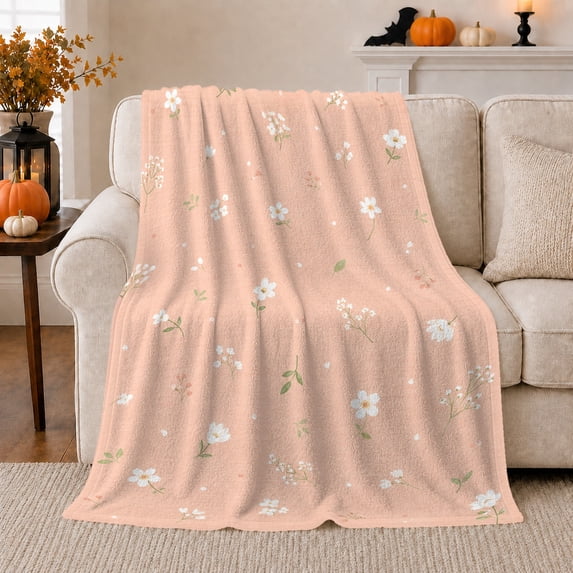 White Wildflower Meadow, Peaceful Botanical Garden Scene, Warm Flannel Blanket for Sunroom and Reading Nook, Garden Lovers Housewarming Gift, Botanical Home Decor