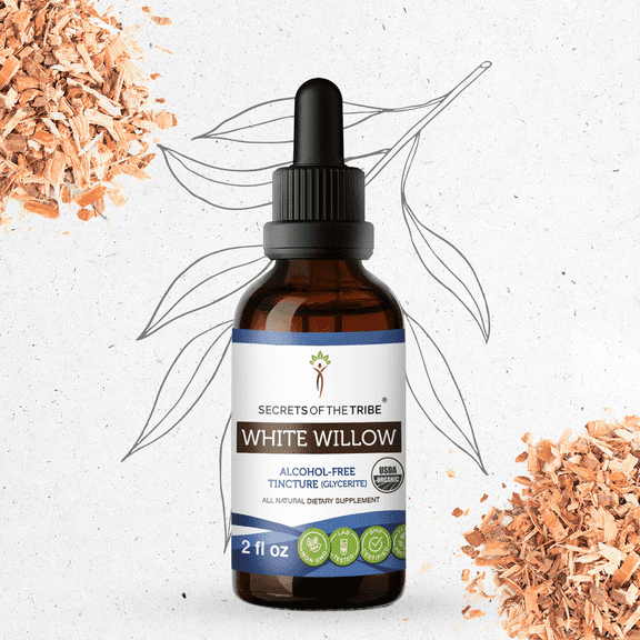 Secrets Of The Tribe White Willow Organic Tincture Dietary Supplement, Natural Herbal Extract for Joint Support, Certified Organic White Willow (Salix alba) Dried Bark, Alcohol-Free Extract, 2 oz