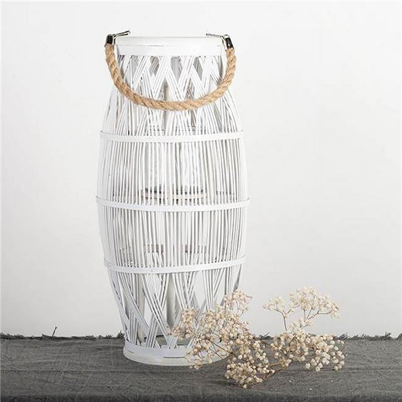White Willow Rope Handle Candle Lantern