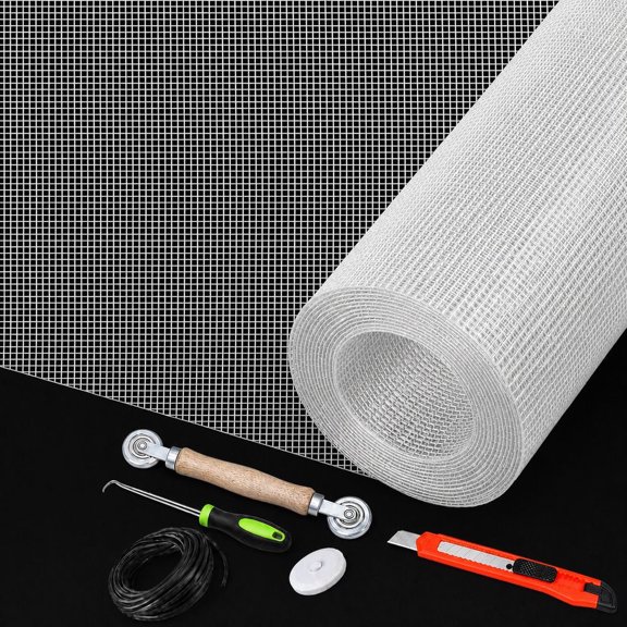 White Window Screen Mesh Replacement Kit, Durable Fiberglass Screen Replacement for Windows and Doors, High Light Transmission & Maximum Airflow, Full Set of Tools, 36" x 173"