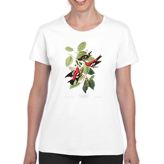 White-Winged Crossbill. T-Shirt Women -John James Audubon Designs, Female 3X-Large