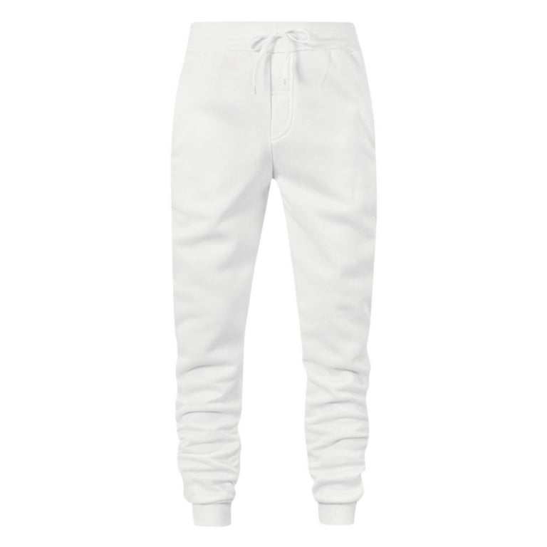 White Winter Full-Length Workout Loose Fit Sweatpants Mens Casual Hip Hop  Pants Solid Color Track Cuff Lace Up With Pocket