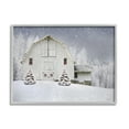 thumbnail image 1 of White Winter Snowfield Barn Cozy Christmas Scenery Landscape Painting Framed Art Print Wall Art, 1 of 7