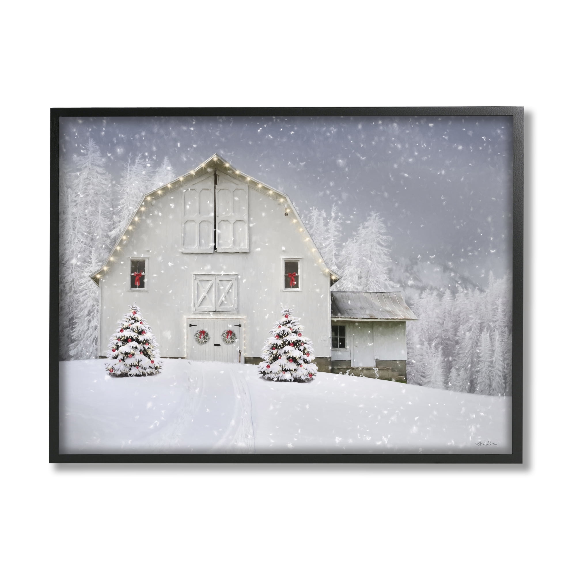 White Winter Snowfield Barn Cozy Christmas Scenery Landscape Painting Framed Art Print Wall Art