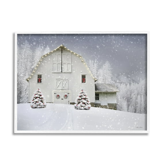 White Winter Snowfield Barn Cozy Christmas Scenery Landscape Painting Framed Art Print Wall Art