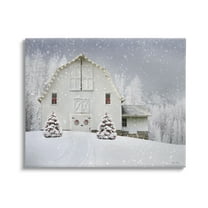 White Winter Snowfield Barn Cozy Christmas Scenery Landscape Painting Gallery-Wrapped Canvas Print Wall Art