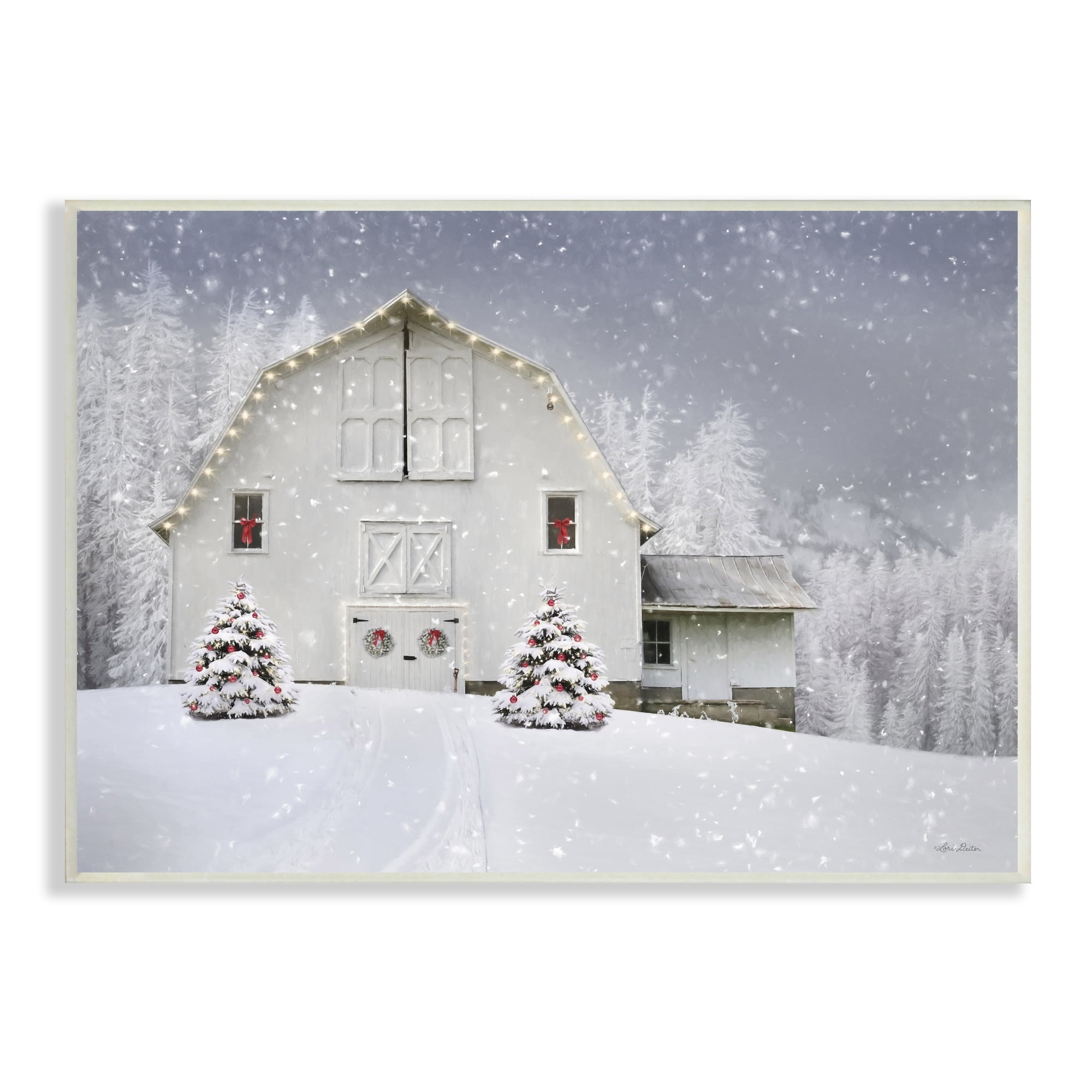 White Winter Snowfield Barn Cozy Christmas Scenery Landscape Painting Unframed Art Print Wall Art