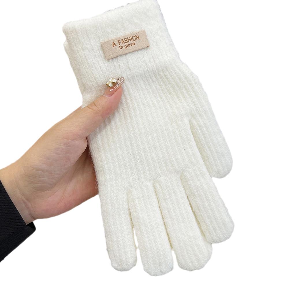 White Winter gloves for women , Elastic Thermal knit Lining Warm Gloves