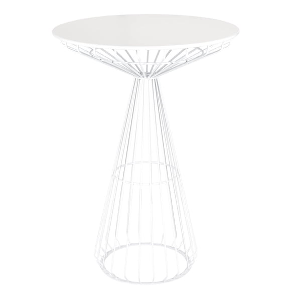 White Wire Cocktail Table with 32" Round White Top and Matching White Steel Base by Chivari