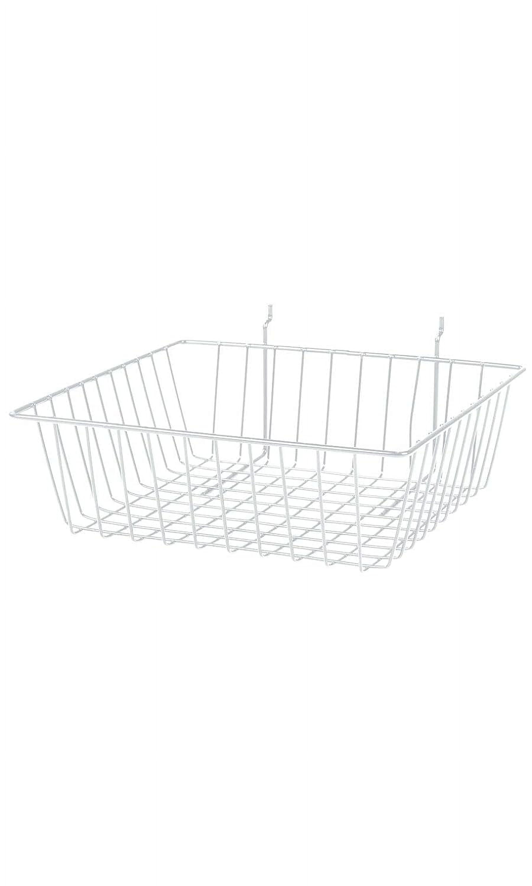 White Wire Grid Basket For Slatwall Or Pegboard 12''L X 12''W X 4"D