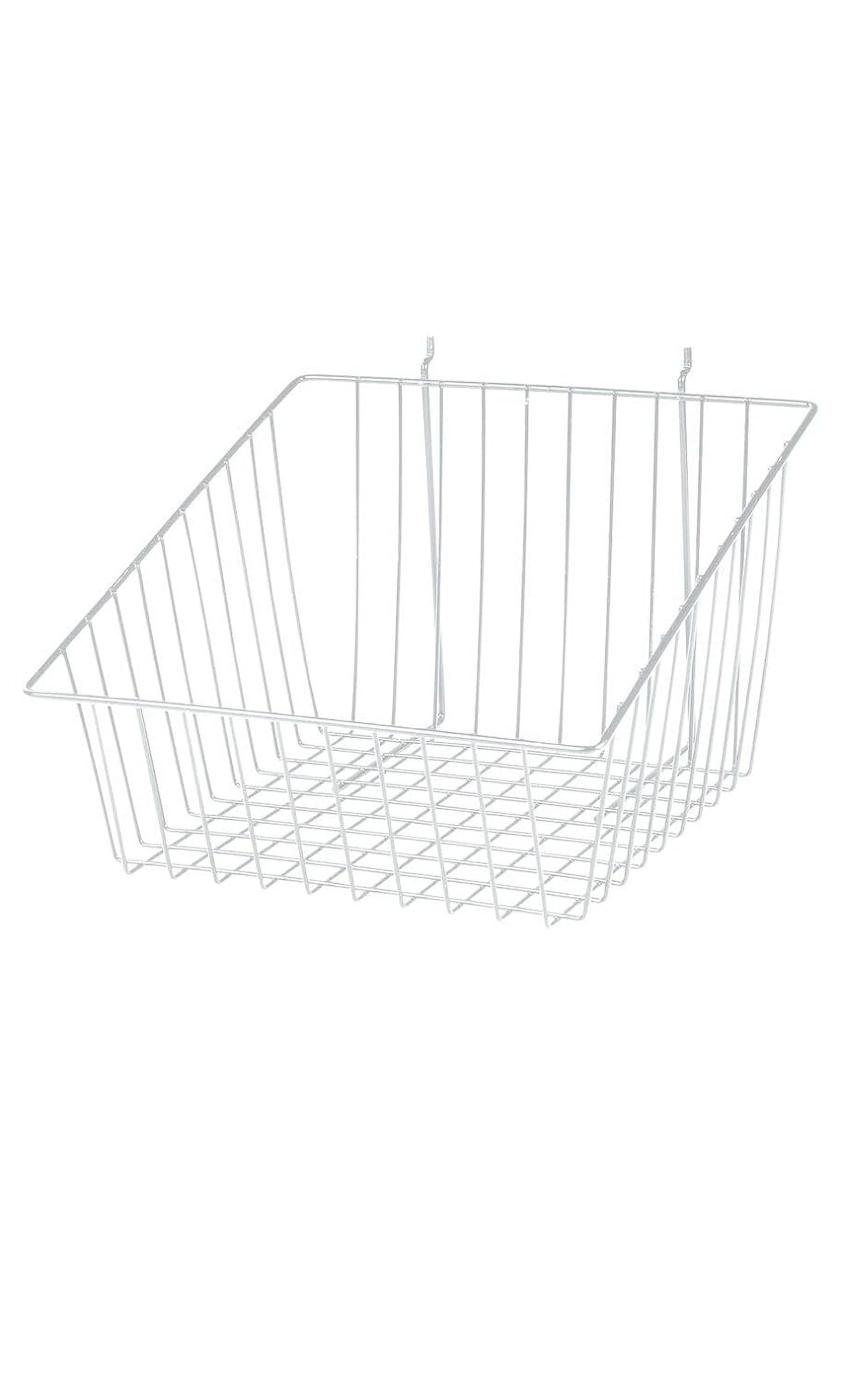 White Wire Grid Basket For Slatwall Or Pegboard With 4 Inch Slanted