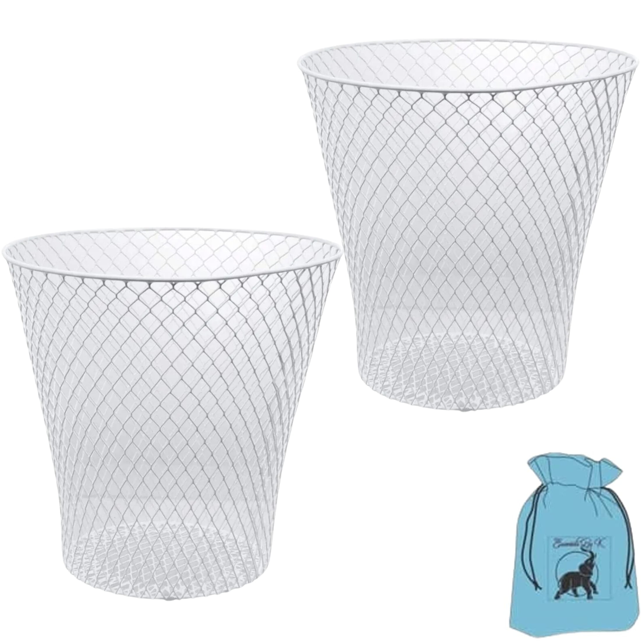 White Wire Mesh Baskets for Garbage Bin Home Kitchen Living Room Office School Classroom Waste Paper Bedroom Bathroom Trash Can Lightweight Wastebasket Containers Gift Supplies - Pack of 2