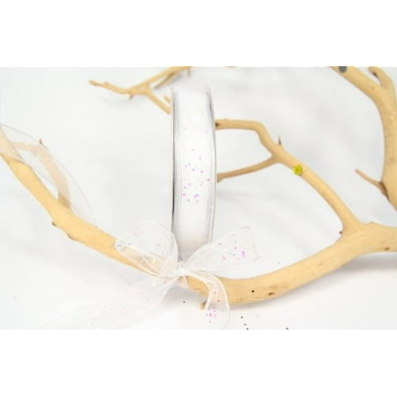 White Wire Ribbon with Iridescent Glitter - 25 Yards, 5/8" - 3 Pack