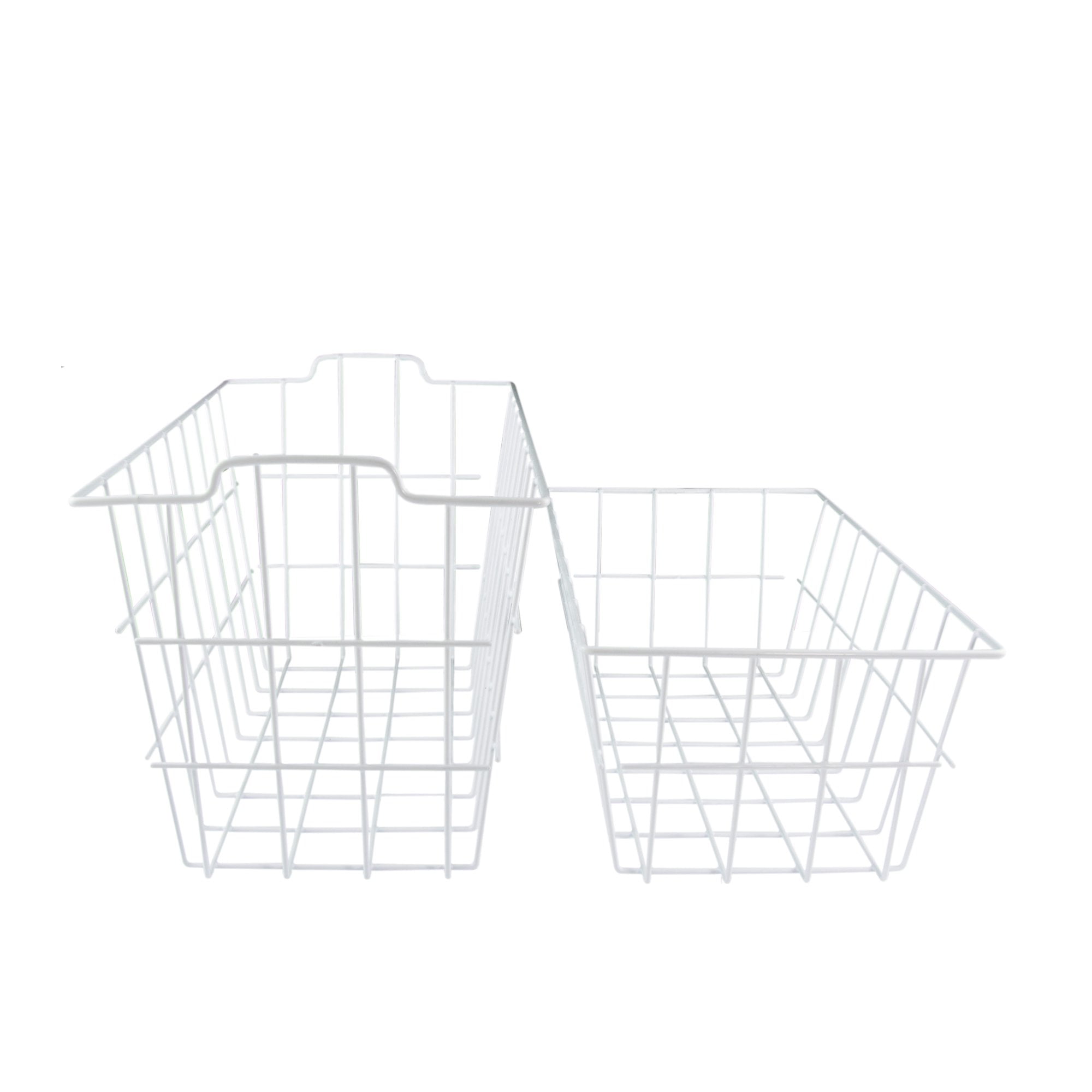 White Wire Steel Basket 2 PC Home Storage Set